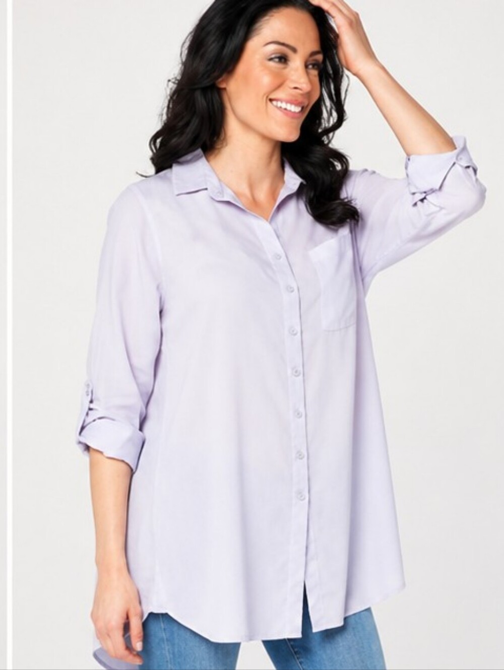 Side Stitch Los Angeles Tencera Lyocell Lavender Roll Tab Tunic Shirt PXL Petite